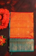 ORANGE YELLOW COLOUR BODY WITH GOLDEN ZARI ANNAM AND LEAF BUTTA WITH CONTRAST BLOUSE & BORDER