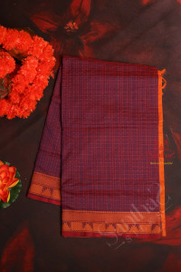 dark-pink-colour-checked-body-with-thread-butta-with-contrast-blouse-border