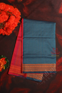 blue-colour-checked-body-with-thread-butta-with-contrast-blouse-border