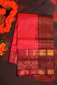 pink-colour-checked-body-with-golden-zari-butta-with-contrast-blouse-border