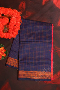 blue-colour-checked-body-with-thread-butta-with-contrast-blouse-border