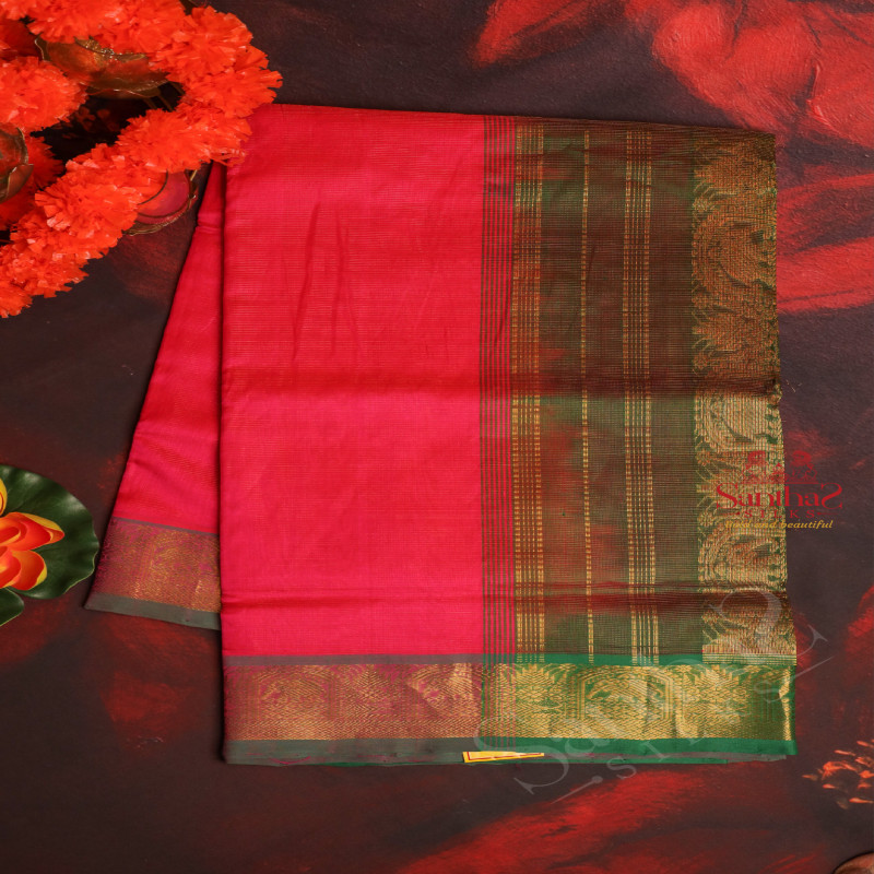 DARK PINK COLOUR BODY WITH CONTRAST BLOUSE & BORDER