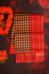 blue-and-yellow-colour-checked-body-with-contrast-blouse-border