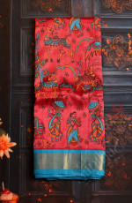 DARK PINK COLOUR BODY WITH PICHWAI PAINTING WITH CONTRAST BLOUSE & BORDER