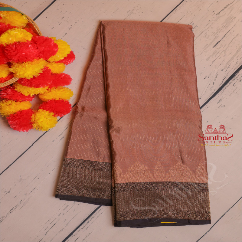 DARK SALAMON PEACH COLOUR BODY WITH GOLDEN ZARI BUTTA WITH CONTRAST BLOUSE & BORDER