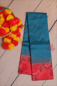 blue-colour-body-with-golden-zari-embosed-with-ikkat-contrast-border-blouse