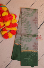 GREYISH BLUE COLOUR BODY WITH GOLDEN ZARI STRIPS WITH CONTRAST BLOUSE & BORDER