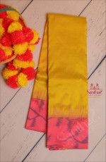MUSTARD YELLOW COLOUR BODY WITH GOLDEN ZARI EMBOSED WITH CONTRAST BLOUSE & BORDER