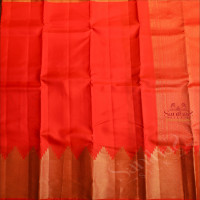 ORANGE COLOUR BODY WITH LONG BORDER IN TEMPLE DESIGN AND SELF PALLU & CONTRAST BLOUSE