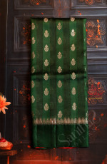 FOREST GREEN COLOUR CHINAYA SAREE WITH SILVER ZARI MOTIFS AND CONTRAST COLOUR PALLU & BLOUSE