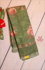 GREEN COLOUR CHANDHERI SAREE FLORAL PRINT WITH SELF BLOUSE