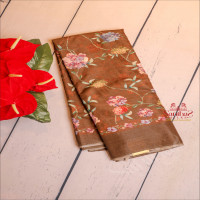 aloewood-brown-colour-chandheri-saree-with-floral-pattern-with-self-blouse