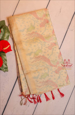 HALF WHITE COLOUR JUTE COTTON SAREE WITH DIGITAL PRINT DESIGN AND CONTRAST COLOUR PALLU & BLOUSE