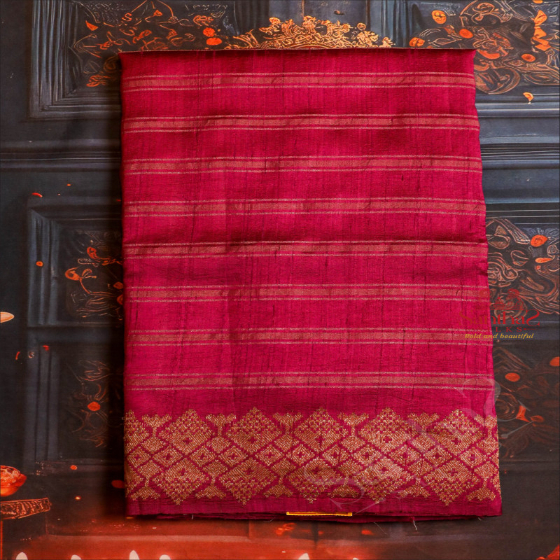 MEGENTA COLOUR RAW SILK SAREE BODY WITH STRIPS AND SELF COLOUR PALLU & BLOUSE
