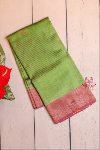 bottle-green-colour-raw-silk-saree-body-with-golden-silver-zari-strips-buttas-and-contrast-colour-pallu-blouse