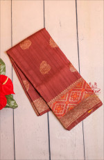 LIGHT BROWN COLOUR BANARASI SAREE BODY WITH GOLDEN ZARI BUTTAS AND SELF COLOUR PALLU & BLOUSE
