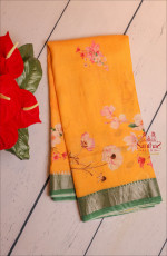 MANGO YELLOW COLOUR MANGALAGIRI COTTON BODY WITH DIGITAL PRINT DESIGN AND CONTRAST COLOUR DIGITAL PRINT DESIGN PALLU & BLOUSE