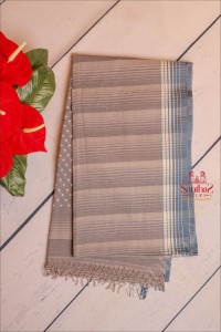 grey-colour-cotton-saree-body-with-strips-and-self-colour-pallu-with-white-thread-buttas-blouse