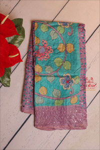 purple-colour-tussar-saree-with-cutwork-and-kalamkari-print-with-contrast-blouse
