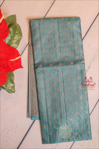 metalic-teal-blue-tussar-saree-body-with-copper-zari-buttas-and-self-colour-pallu-blouse