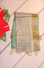 LIGHT TIFFANY BLUE COLOUR TUSSAR SAREE WITH KALAMKARI HAND PAINT WITH PRINTED BLOUSE
