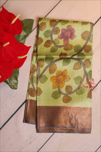 jade-green-colour-tussar-saree-with-kalamkari-print-with-self-blouse