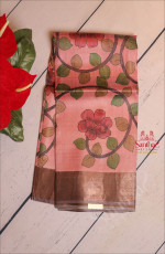 DARK PINK COLOUR TUSSAR SAREE WITH KALAMKARI PRINT WITH SELF BLOUSE