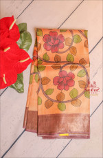 DARK PEACH COLOUR TUSSAR SAREE WITH KALAMKARI PRINT WITH SELF BLOUSE