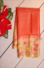 DARK PEACH COLOUR KOTA TUSSAR SAREE WITH FLORAL PRINT BLOUSE & PALLU