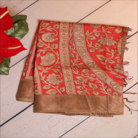 dark-pink-colour-tussar-saree-with-kalamkari-print-with-contrast-blouse