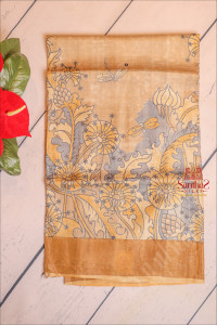 sandal-colour-tussar-saree-with-printed-pattern-with-contrast-blouse
