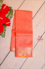 MANGALAGIRI SILK PEACH COLOUR SAREE WITH ZARI BORDER AND CONTRAST FLORAL PATTERN BLOUSE