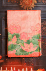 MANGALAGIRI COTTON DARK PEACH COLOUR BODY WITH APPLICK WORK AND SELF COLOUR PALLU & BLOUSE
