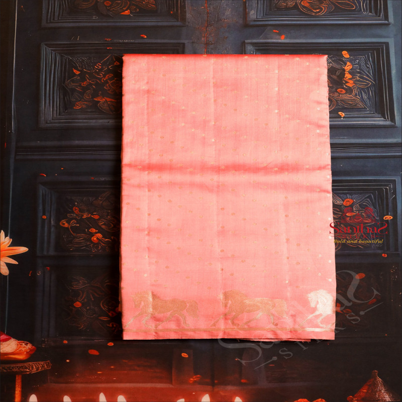  PASTEL PEACH COLOUR CHINAYA SAREE WITH GOLDEN ZARI BUTTA WITH SELF BLOUSE