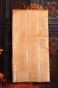 dark-beige-colour-chiniya-saree-with-silver-zari-floral-butta-with-self-blouse