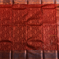 RED COLOUR BODY WITH JACQUARD FLORAL EMBOSED WITH CONTRAST BLOUSE & BORDER