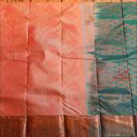 SAND PEACH COLOUR BODY WITH JACQUARD FLORAL EMBOSED WITH CONTRAST GREEN BLOUSE & BORDER