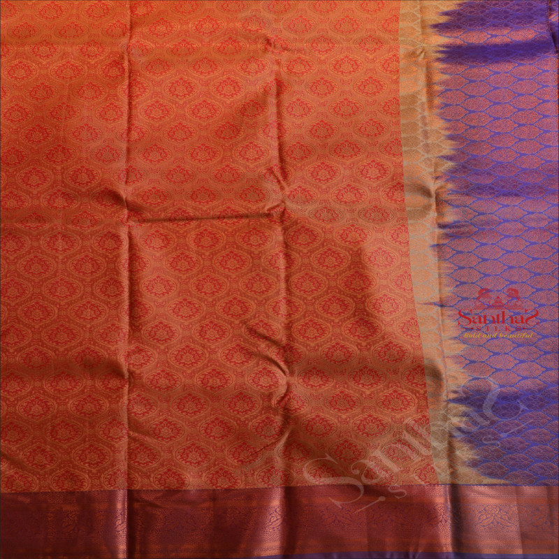 PEACH COLOUR BODY WITH JACQUARD FLORAL EMBOSED WITH CONTRAST LAVENDAR BLOUSE & BORDER