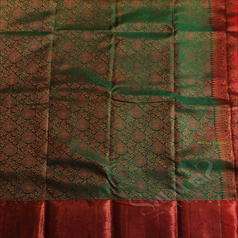 GREEN COLOUR BODY WITH JACQUARD FLORAL EMBOSED WITH CONTRAST BLOUSE & BORDER