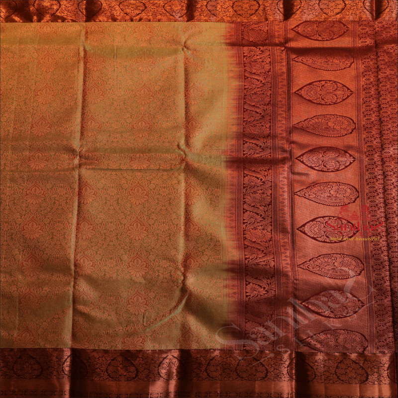 PISTHA GREEN COLOUR BODY WITH JACQUARD FLORAL EMBOSED WITH CONTRAST BLOUSE & BORDER