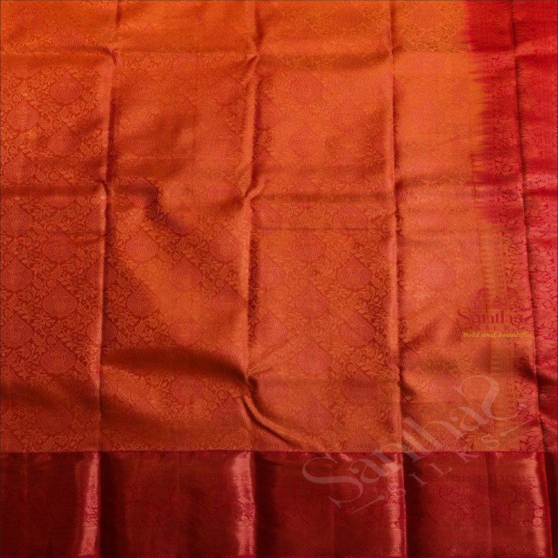 PEACH COLOUR BODY WITH JACQUARD FLORAL EMBOSED WITH CONTRAST RED BLOUSE & BORDER