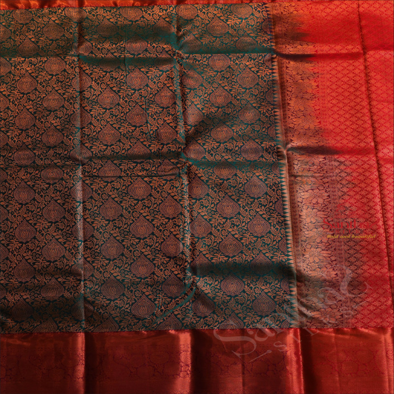 ANANTHA BLUE COLOUR BODY WITH JACQUARD FLORAL EMBOSED WITH CONTRAST BLOUSE & BORDER