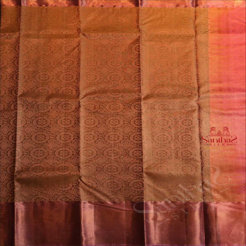 SAGE GREEN COLOUR BODY WITH JACQUARD FLORAL EMBOSED WITH CONTRAST BLOUSE & BORDER