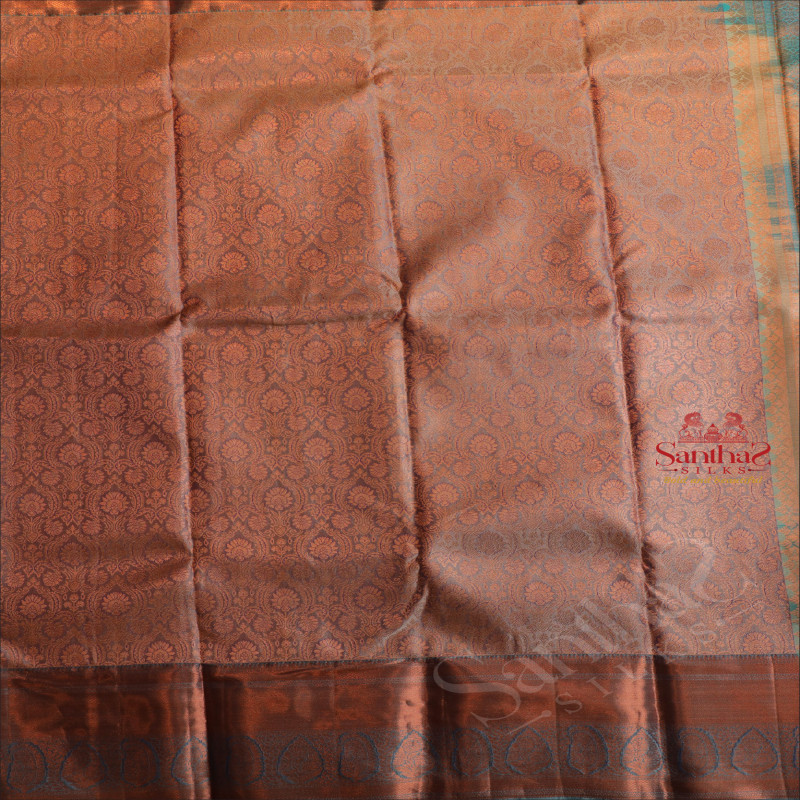 PIGEON BLUE COLOUR BODY WITH JACQUARD FLORAL EMBOSED WITH CONTRAST BLOUSE & BORDER