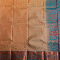 SANDAL COLOUR BODY WITH JACQUARD FLORAL EMBOSED WITH CONTRAST BLUE BLOUSE & BORDER