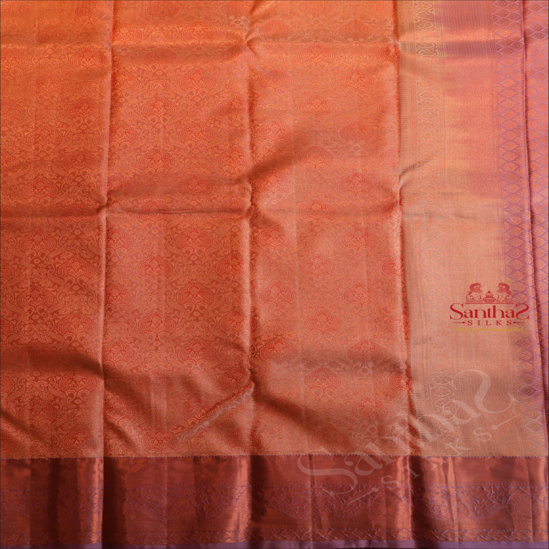 PEACH COLOUR BODY WITH JACQUARD FLORAL EMBOSED WITH CONTRAST BLOUSE & PALLU