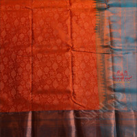 ORANGE COLOUR BODY WITH JACQUARD FLORAL EMBOSED WITH CONTRAST BLOUSE & BORDER