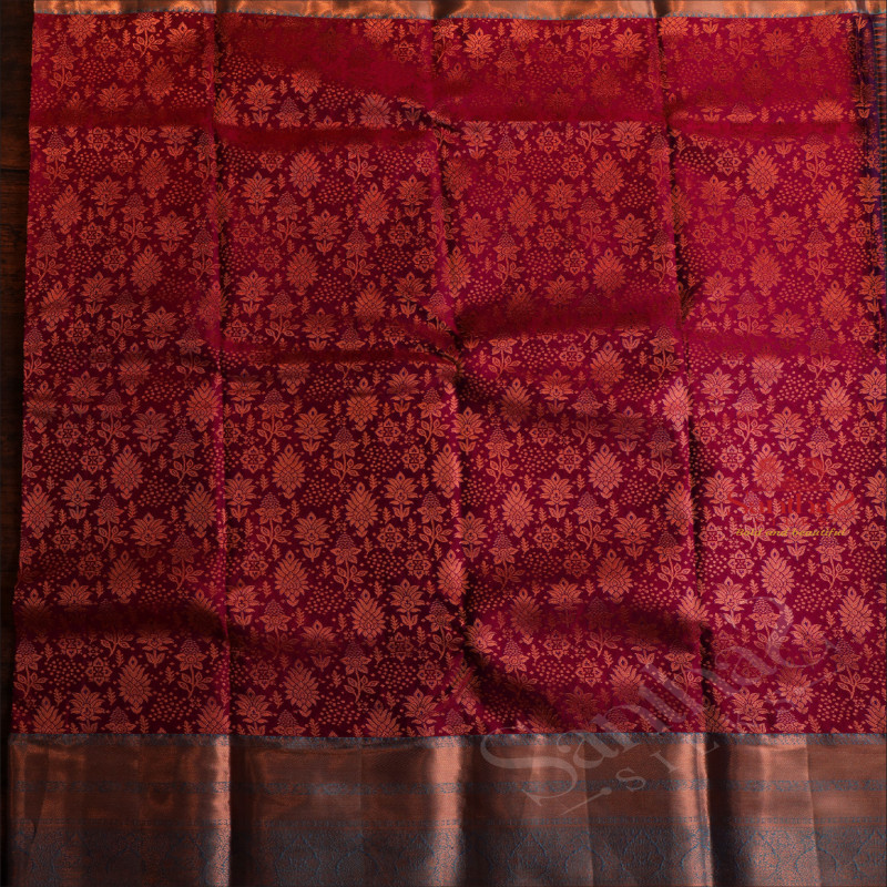 PURPLE COLOUR BODY WITH JACQUARD FLORAL EMBOSED WITH CONTRAST BLOUSE & BORDER