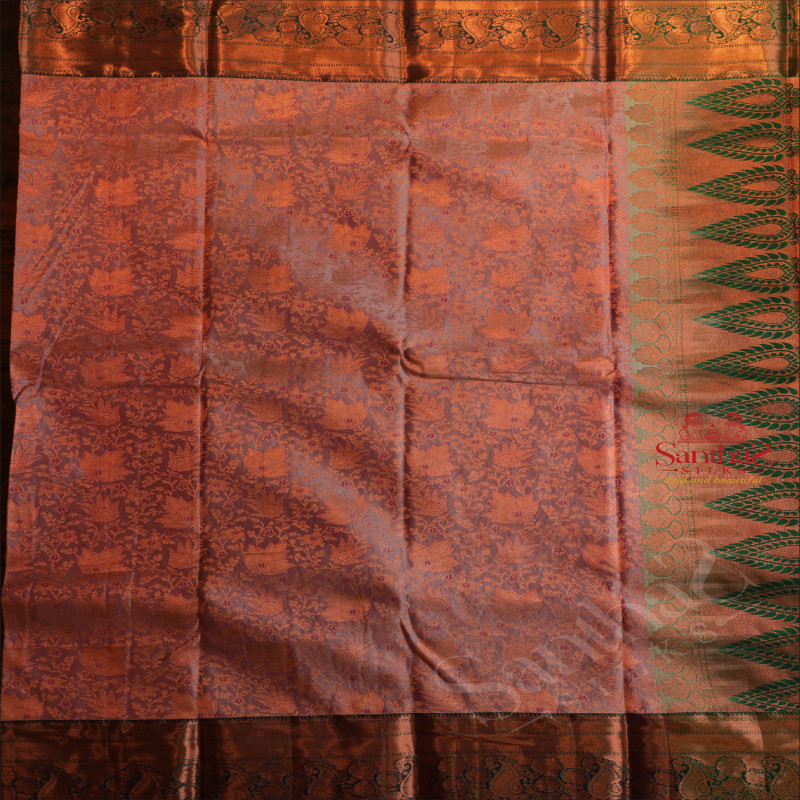 LAVENDER COLOUR BODY WITH JACQUARD FLORAL EMBOSED IN COPPER ZARI WITH CONTRAST BLOUSE & BORDER