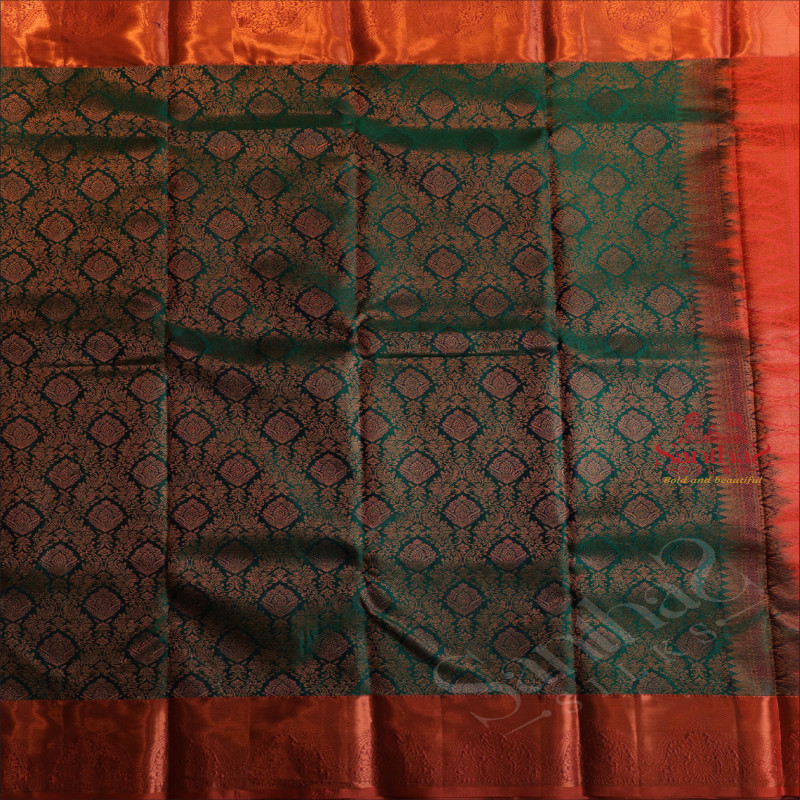 GREEN COLOUR BODY WITH HEAVY JACQUARD FLORAL EMBOSED WITH CONTRAST BLOUSE & BORDER